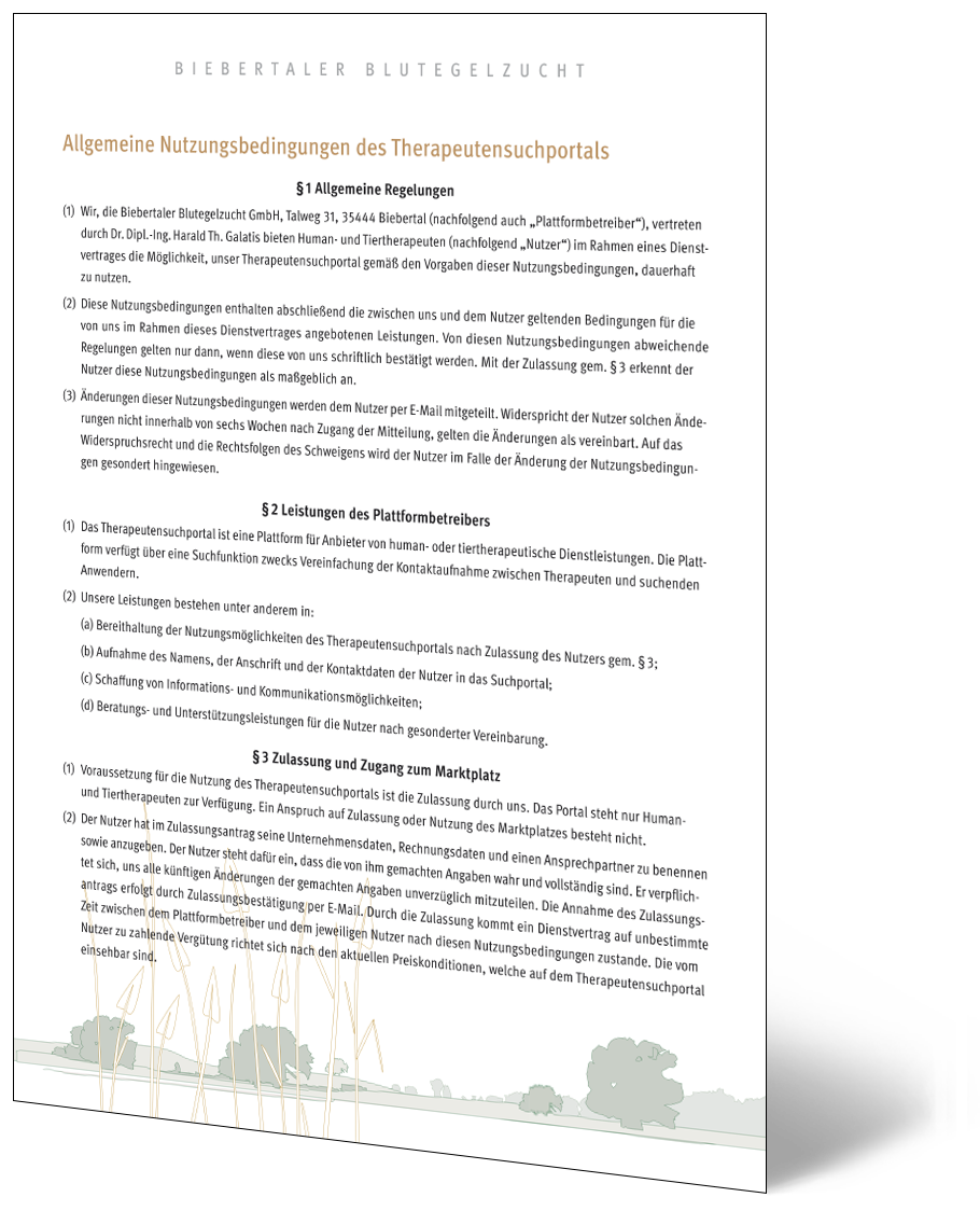 Allgemeine Nutzungsbedingungen des Therapeutensuchportals